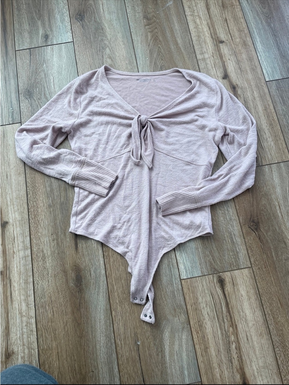 Abercrombie and Fitch Light Mauve Tie-Front Long Sleeve Bodysuit